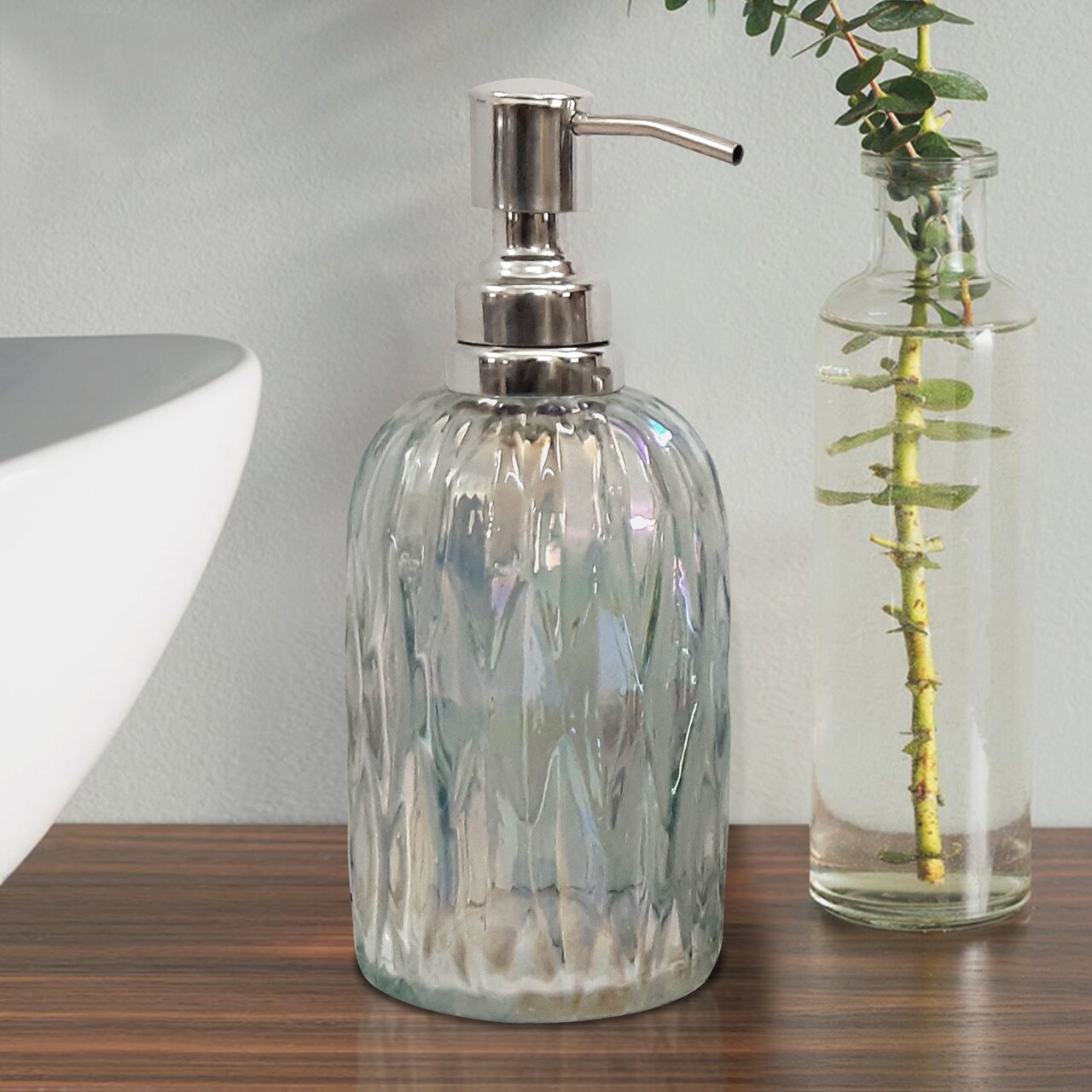 Glass Liquid Soap Dispenser Pump Bottle | Bathroom & Kitchen | Holds Soap, Lotion & Sanitizer | Rainbow Lustre